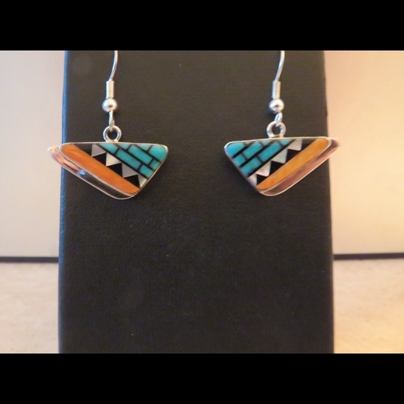 Sterling Silver Southwestern Multi Stone Earrings - Picture 2 of 4